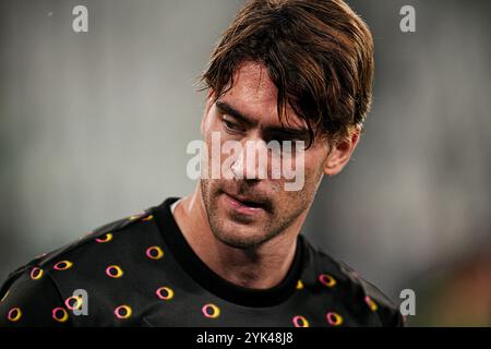 Dusan Vlahovic della Juventus durante la partita di calcio della UEFA Champions League, tra Juventus e Stoccarda allo stadio Allianz di Torino - martedì 22 ottobre 2024. Sport - calcio (foto di Marco Alpozzi/Lapresse) Foto Stock