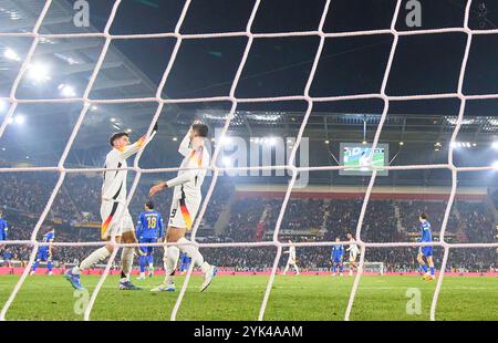 Friburgo, Germania. 16 novembre 2024. Tim Kleindienst, DFB 9 celebra il suo obiettivo, felice, ridere, festeggiare, punteggi, tiri gol, Tor, Treffer, Torschuss, 7-0 contro Nikola Vasilj, Bosnien-Herzegowina Nr. 1 nella partita UEFA Nations League 2024 GERMANIA - BOSNIA ERZEGOVINA 7-0 nella stagione 2024/2025 a 2024 Friburgo, Germania. Fotografo: ddp Images/STAR-Images credito: ddp media GmbH/Alamy Live News Foto Stock