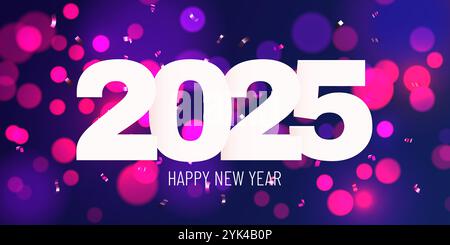Felice anno nuovo 2025. Poster o banner per le feste natalizie con bokeh. Illustrazione vettoriale Illustrazione Vettoriale