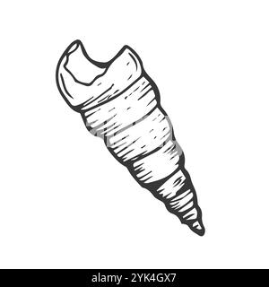 Illustrazione della silhouette dell'icona Terebra dislocata. Grafica vettoriale Seashell pittogramma simbolo ritaglio art Segno nero Doodle Sketch. Illustrazione Vettoriale