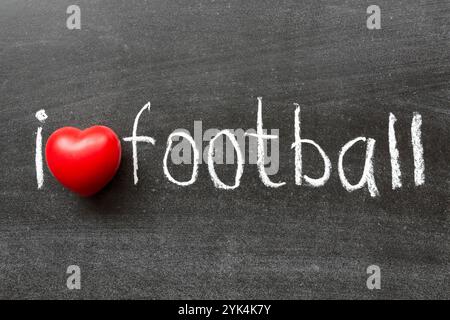 Amore per il calcio amo la frase di calcio scritta a mano sulla lavagna scolastica Copyright: xZoonar.com/YuryxZapx 1053967883st Foto Stock