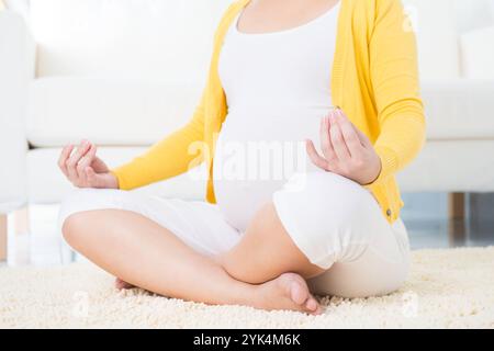 Donna incinta che meditava calma donna incinta asiatica che meditava a casa. Copyright: xZoonar.com/szefeix 1053985531ST Foto Stock