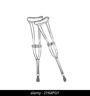Crutches Doodle vettore icona. Illustrazione dello schizzo di disegno linea disegnata a mano. Illustrazione Vettoriale