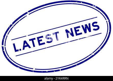 Blu grunge ultime notizie, timbro ovale con guarnizione in gomma su sfondo bianco Illustrazione Vettoriale