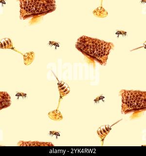 Motivo di frutta tropicale senza cuciture ad acquerello dipinto a mano Foto Stock