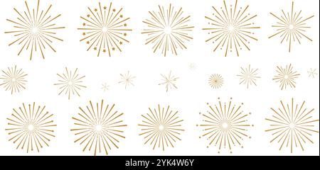 Set di illustrazioni vettoriali Starburst per fuochi d'artificio, set di clip art astratte per festeggiare le feste Illustrazione Vettoriale