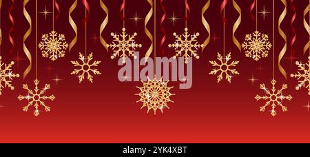 Un bordo senza cuciture di fiocchi di neve dorati unici, che creano un'atmosfera invernale stravagante. Perfetto per le feste, i tessuti e le feste Illustrazione Vettoriale