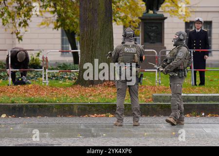 Volkstrauertag mit der Staatsspitze an der Neuen Wache Berlin Volkstrauertag an der Neuen Wache Berlin - Kranzniederlegung für die Opfer von Krieg und Gewaltherrschaft AM 17. Novembre 2024 Sicherheit, Polizei, Spezialkräfte Berlin Berlin GER *** giornata della memoria con il capo di stato alla Neue Wache Berlin Remembrance Day alla Neue Wache Berlin Wreath-laying cerimonia per le vittime della guerra e della tirannia il 17 novembre 2024 sicurezza, polizia, forze speciali Berlino GER Foto Stock