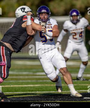 (Ottawa, Canada---19 ottobre 2024) Matteo Laquintana dei Golden Hawks della Laurier University. OUA regular season football — Laurier Golden Hawks 44 Car Foto Stock