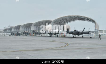 Iwakuni, Giappone. 17 novembre 2024. F-35C Lightning II of Strike Fighter Squadrons (VFA) 147 si trova presso la Marine Corps Air Station Iwakuni a Iwakuni, nella prefettura di Yamaguchi, Giappone, domenica 17 novembre 2024. Foto di Keizo Mori/UPI credito: UPI/Alamy Live News Foto Stock