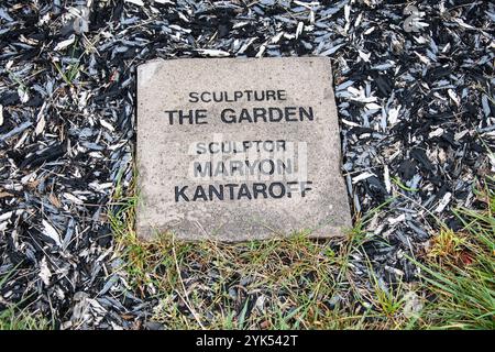Insegna per la scultura del giardino al parco Windsor Sculpture Garden di Windsor, Ontario, Canada Foto Stock