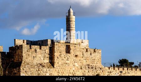 Torre del Re Davide alla porta di Giaffa nella città vecchia di Gerusalemme Foto Stock