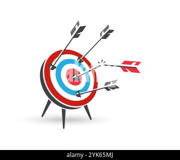 Colpo freccia non riuscito. Bersaglio con frecce. Concetto di fallimento. Freccia rotta. Illustrazione vettoriale Illustrazione Vettoriale