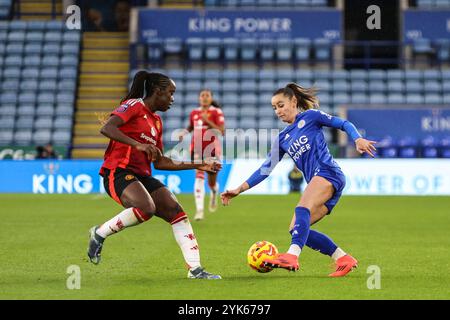 Leicester, Regno Unito. 17 novembre 2024. Leicester, Inghilterra, 16 novembre 2024: Hannah Cain (21 Leicester City) sul pallone durante la partita di Barclays Womens Super League tra Leicester City e Manchester United al King Power Stadium di Leicester, Inghilterra (Natalie Mincher/SPP) credito: SPP Sport Press Photo. /Alamy Live News Foto Stock
