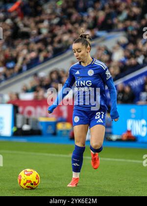 Leicester, Regno Unito. 17 novembre 2024. Leicester, Inghilterra, 16 novembre 2024: Hannah Cain (21 Leicester City) sul pallone durante la partita di Barclays Womens Super League tra Leicester City e Manchester United al King Power Stadium di Leicester, Inghilterra (Natalie Mincher/SPP) credito: SPP Sport Press Photo. /Alamy Live News Foto Stock