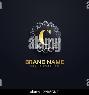 Lettera C logo con volute decorazione Illustrazione Vettoriale