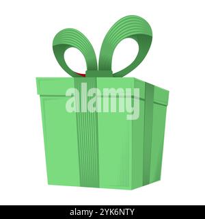 Confezione regalo verde vettoriale isolata su sfondo bianco. Illustrazione Vettoriale