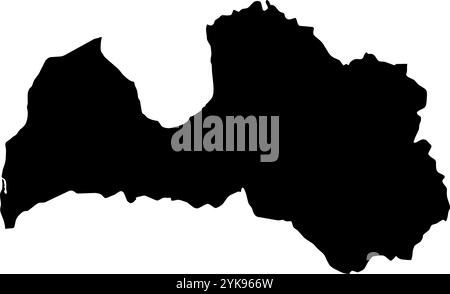 Una mappa dei contorni della Lettonia. Illustrazione grafica vettoriale su uno sfondo trasparente con bordi neri del paese Illustrazione Vettoriale
