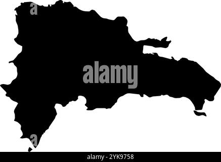Una mappa dei contorni della Repubblica Dominicana. Illustrazione grafica vettoriale su uno sfondo trasparente con bordi neri del paese Illustrazione Vettoriale