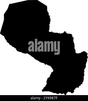 Una mappa dei contorni del Paraguay. Illustrazione grafica vettoriale su uno sfondo trasparente con bordi neri del paese Illustrazione Vettoriale