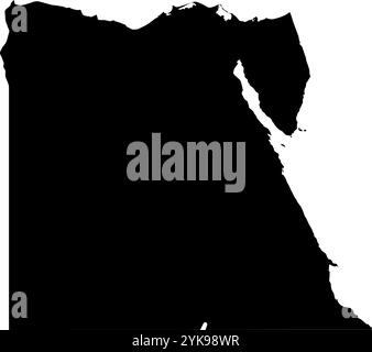 Una mappa dei contorni dell'Egitto. Illustrazione grafica vettoriale su uno sfondo trasparente con bordi neri del paese Illustrazione Vettoriale