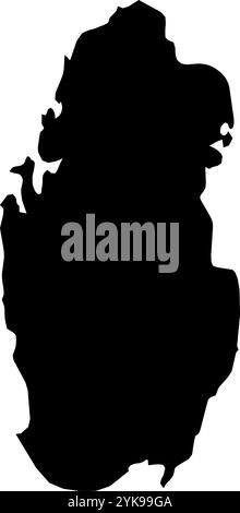 Una mappa di contorno del Qatar. Illustrazione grafica vettoriale su uno sfondo trasparente con bordi neri del paese Illustrazione Vettoriale