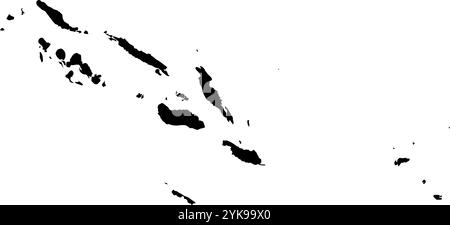 Una mappa delle Isole Salomone. Illustrazione grafica vettoriale su uno sfondo trasparente con bordi neri del paese Illustrazione Vettoriale