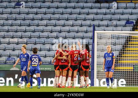 Leicester, Regno Unito. 17 novembre 2024. Leicester, Inghilterra, 16 novembre 2024: Il Manchester United celebra il primo gol durante la partita di Barclays Womens Super League tra Leicester City e Manchester United al King Power Stadium di Leicester, Inghilterra (Natalie Mincher/SPP) crediti: SPP Sport Press Photo. /Alamy Live News Foto Stock
