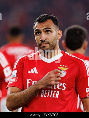 Vangelis Pavlidis ha visto festeggiare dopo aver segnato un gol durante la partita della Liga Portugal tra squadre di SL Benfica e FC Porto all'Estadio da Luz (Maciej Rog Foto Stock