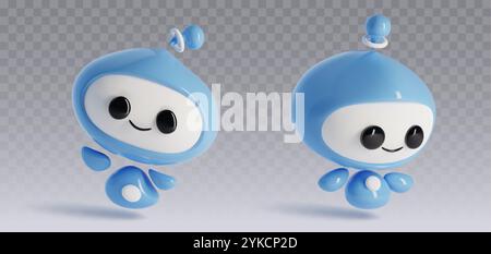 carino personaggio robot 3d ai. Icona vettoriale isolata della mascotte di chat bot. Chatbot di intelligenza artificiale digitale. Un giocattolo virtuale futuristico sorriso. Agente per bambini con viso e occhi. Assistente cyborg elettrico Illustrazione Vettoriale