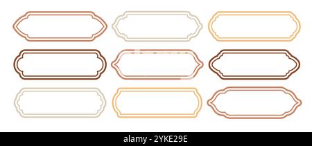 Cornici islamiche. Modello di biglietto d'auguri arabo. Semplici riquadri di linee con doppio tratto. Serie di bordi marocchini beige su sfondo bianco. Tradizionale Illustrazione Vettoriale