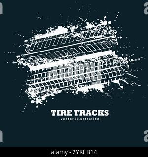 Abstract grunge tracce di pneumatici segni su sfondo scuro Illustrazione Vettoriale