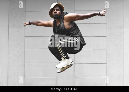 Hip Hop Dancer Doing Tricks Foto Stock