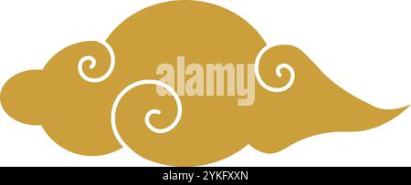 Stile asiatico cloud. Le tradizionali nuvole di cumulus ruotano a spirale per stampe e cartoline giapponesi e cinesi. Elemento decorativo vettoriale semplice isola Illustrazione Vettoriale