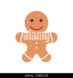 Uomini di pan di zenzero, biscotti di Natale. Illustrazione di Natale. Biscotti al forno per le feste, design piatto, stile doodle. Icona vettoriale Illustrazione Vettoriale