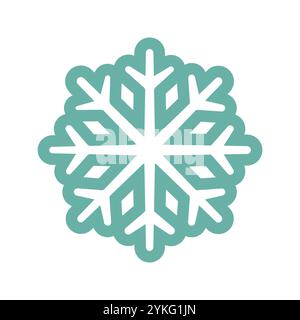 Icona del fiocco di neve. Grafica natalizia invernale. Illustrazione stagionale, design piatto. Vettore isolato sull'icona bianca di Natale o Capodanno. Illustrazione Vettoriale
