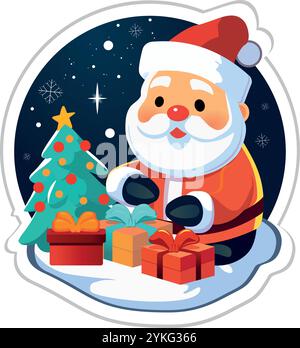 Babbo Natale mette regali sotto l'albero Illustrazione Vettoriale