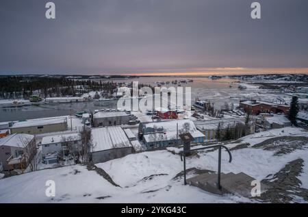 Vista aerea del Great Slave Lake dal Bush Pilots' Monument a Yellowknife, Northwest Territories, Canada Foto Stock