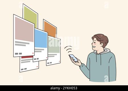 Maschio sviluppatore creare applicazione web sviluppare interfaccia creativa. I programmatori MAN lavorano con l'app mobile per l'ottimizzazione del software del programma. Programmazione di un Foto Stock