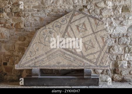 Frammenti di mosaico di pavimento del IV secolo, basilica euforica, sito patrimonio dell'umanità dell'UNESCO, Parenzo, Istria, Croazia, Europa Foto Stock