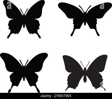 Design piatto del set di silhouette a farfalla Illustrazione Vettoriale