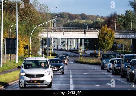 Strada nazionale N261 per l'autostrada tangenziale e i principali collegamenti stradali a Ruisbroek, Brabante fiammingo, Belgio, 11 novembre 2024 Foto Stock