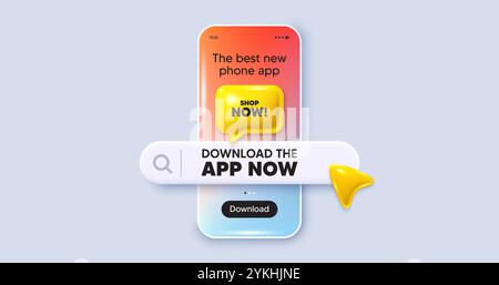 Acquista ora, simbolo. Cartello con l'offerta speciale. Scarica subito l'app. Telefono con schermo mockup. Vettore Illustrazione Vettoriale