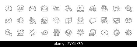 Icone GamePad, intelligenza artificiale e linea di consegna rapida. Per applicazioni Web, stampa. Icone di linea. Vettore Illustrazione Vettoriale