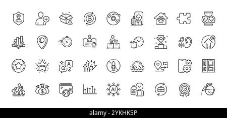 Pacchetto icone timer, grafico lavoro di squadra e linea percentuale prestito. Per applicazioni Web. Icone di linea. Vettore Illustrazione Vettoriale