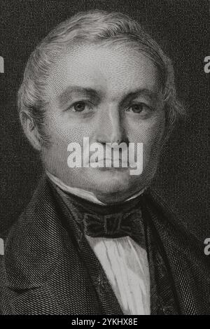 Louis-Adolphe Thiers (1797-1877). Statista e storico francese. Presidente della terza Repubblica dal 1871 al 1873. Thiers negoziò la pace con la Prussia e sconfisse la comune di Parigi, movimento insurrezionale nel 1871. Verticale. Disegno di A. Sandoz. Incisione di Pannier. Dettagli. Histoire du Consulat et de l'Empire (storia del Consolato e dell'Impero di Francia sotto Napoleone), di A. Thiers. Volume I. pubblicato a Parigi, 1845. Foto Stock