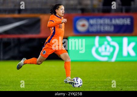 Almere, Paesi Bassi. 18 novembre 2024. ALMERE, PAESI BASSI - 18 NOVEMBRE: Kian Fitz-Jim dell'Olanda U21 corre con il pallone durante l'amichevole mondiale tra Paesi Bassi U21 e Inghilterra U21 allo Yanmar Stadion il 18 novembre 2024 ad Almere, Paesi Bassi. (Foto di Pieter van der Woude/Orange Pictures) credito: Orange Pics BV/Alamy Live News Foto Stock