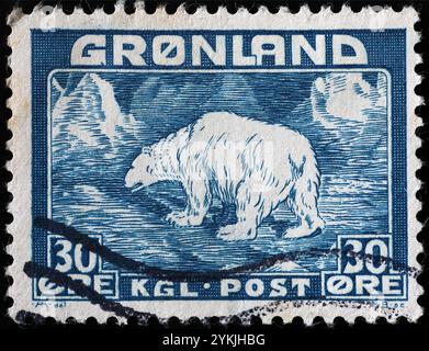 Orso polare su francobollo vintage della Groenlandia Foto Stock