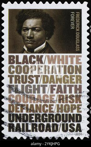 Eroi della ferrovia sotterranea, Frederick Douglass su francobollo americano Foto Stock