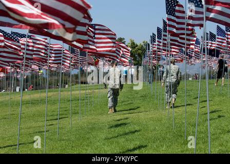 La Pepperdine University rende omaggio alla memoria di uomini e donne innocenti che hanno perso la vita nei tragici attentati contro gli Stati Uniti il 9/11/01 a New Foto Stock